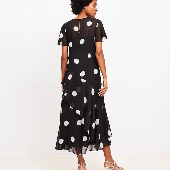 NWT Loft Black White Polka Dot Flounce Maxi Dress Sz 6 Flutter Sleeve - Picture 3 of 12